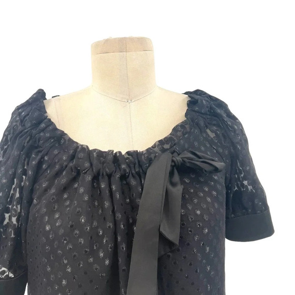Diane von Furstenberg Miki Black Swiss Dot Bow Neck Silk Top Size 4‎ - Picture 2 of 8